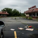 CATASTROPHIC BLACKOUT: 77 Stores Go Dark Overnight… Abandoned fast food restaurant with litter in the parking lot