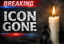 A lit candle beside a black ribbon with the text 'BREAKING ICON GONE'
