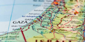 Map showing Gaza and surrounding areas.