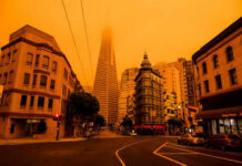 Toxic Orange Sky Slams Toronto Orange sky above Transamerica Pyramid in San Francisco.