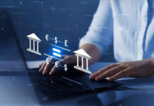 France Slams Polymarket: Illegal Gambling Person typing, banking and currency exchange symbols displayed.